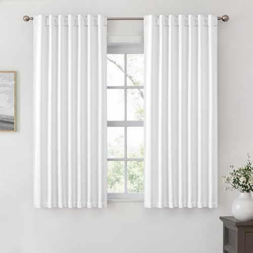 ANRODUO Back Tab Blackout Curtains for Bedroom Living Room, Rod Pocket Pinch Pleated Thermal Insulated Room Darkening Curtains 54 Inches Long 2 Panels, White, 42 x 54 Inch