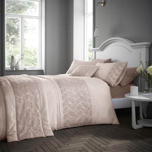 Portfolio Home Rouen Embellished Sequens Geometric Blush Pink Single Soft Easy Care Bed Linen Bedding Duvet Cover Quilt Set With Pillow Case