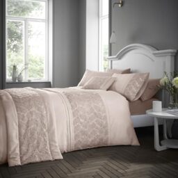 Portfolio Home Rouen Embellished Sequens Geometric Blush Pink Single Soft Easy Care Bed Linen Bedding Duvet Cover Quilt Set With Pillow Case