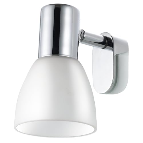 Eglo Mirror Light Vanity Sticker, Bathroom wall lamp - makeup shaving lighting, clip-on spotlight, metal chrome and white glass, IP44, E14 socket