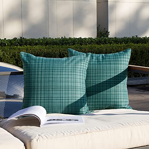 Kevin Textile Pack of 2 Decorative Outdoor Waterproof Throw Pillow Covers Lumbar Pillowcases Modern Cushion Cases for Patio Couch Bench 16 x 16 Inch Teal
