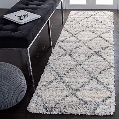 Safavieh Shag Rug for Living Room, Dining Room, Bedroom - Fontana Shag Collection, Short Pile, in Grey and Ivory, 69 x 183 cm