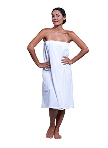 Boca Terry Womens Spa Wrap - 100% Cotton Spa, Shower, Bath and Gym Towel w Snaps, Towel Wrap for Women, White, Medium/Large