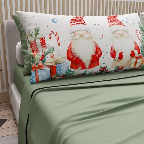 PETTI Italian Artisans - Cotton Sheets with Christmas Digital Print Pillowcases, French Queen Size Christmas Sheets, Christmas Bed Set, Xmas 6 Green, 100% Made in Italy