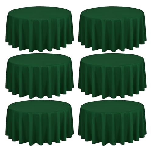FXKS 6 Pack Hunter Green Round Tablecloth 90 Inch Tablecloths,Stain and Wrinkle Resistant Polyester Circle Table Cloth,Washable Fabric Orange Round Tablecloth for Wedding Banquet Party
