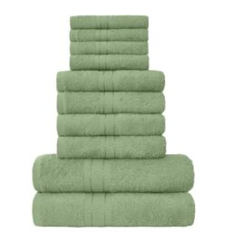 GC GAVENO CAVAILIA Towels Family Bale Set - 10 Piece 100% Egyptian Cotton, 4x Face 4x Hand 2x Bath Towel, Premium Quality Highly Water Absorbent Bathroom Accessories, Machine Washable, Sage Green