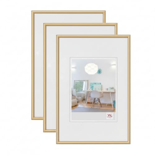 walther design - New Lifestyle KV025G3 Picture Frames, Gold, 20 x 25 cm, Pack of 3 Plastic Frames