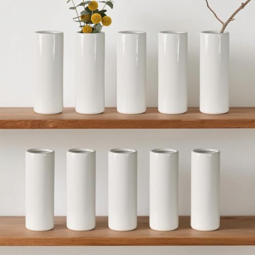 LIZOFER Modern White Ceramic Vase Set of 10 for Living Room Bedroom 7.08'' Minimalist Fresh Small Flower Vases for Bouquet Fake Plant Home Decor Office Fireplace Centerpieces Nordic Style 10 Pack