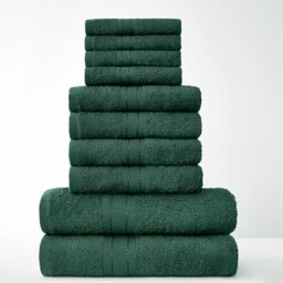 GC GAVENO CAVAILIA Towels Family Bale Set - 10 Piece 100% Egyptian Cotton, 4x Face 4x Hand 2x Bath Towel, Premium Quality Highly Water Absorbent Bathroom Accessories, Machine Washable, Dark Green