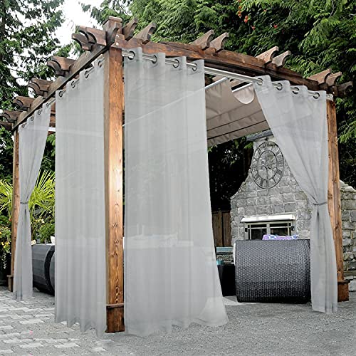 Bonzer Waterproof Sheer Outdoor Curtains for Patio - 2 Panels Grommet Indoor Voile Curtains for Living Room, Bedroom, Porch, Pergola, Cabana,54 x 95 inch, Cloud Grey