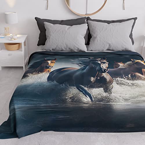 PETTI Artigiani Italiani - Microfibre Sofa Cover 220 x 270 cm, Horses Design - Multipurpose for Sofas, Bedspreads and Table Covers - Washable Protective Cover