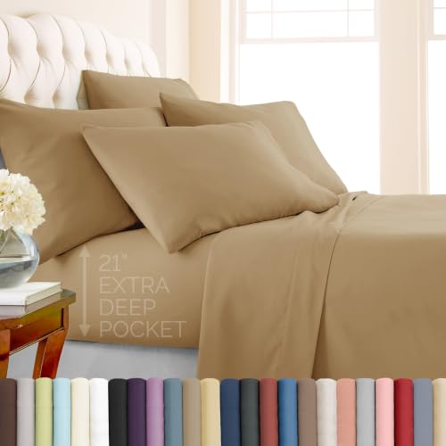 "Southshore Fine Living, Inc. 4-Piece Twin Bed Sheets Set, 21"" Extra Deep Pocket Twin Fitted Sheet, Oversized Flat Sheet, Microfiber Bedding Set, Taupe Pillow Cases Standard Size, Taupe Sheets"