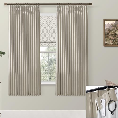 SHINELAND Black Out Curtains 63 Inch Long, Taupe Pinch Pleated Drapes for Bedroom Living Room, 2 Panels Set
