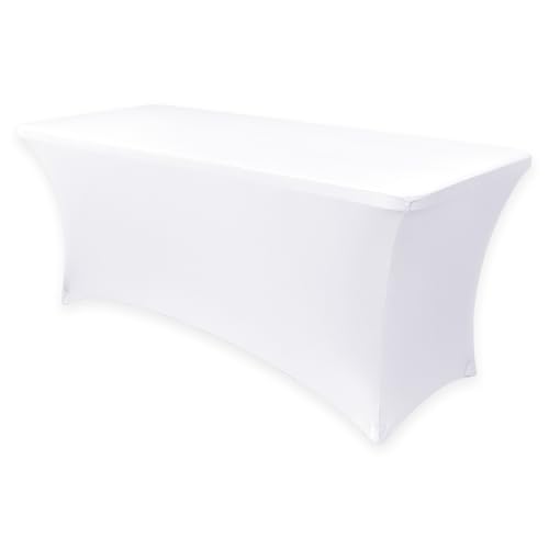 "Obstal Stretch Table Cover Spandex Rectangular Universal Fit for Standard Folding Tables for Wedding Banquet and Party White 96"" x 30"" x 30"""