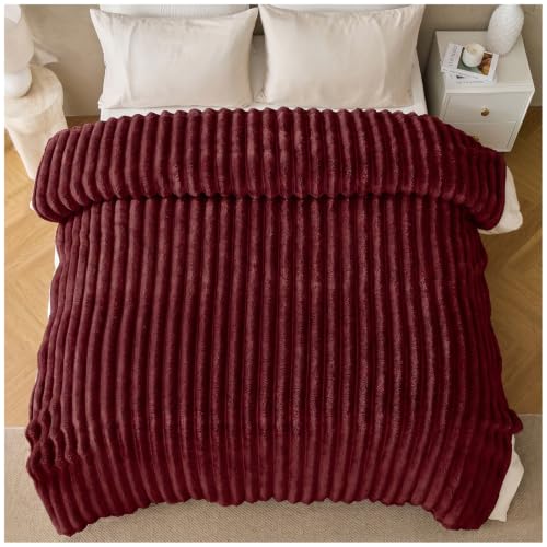 GC GAVENO CAVAILIA Fleece Throw Blanket Soft Bed Throw Double Size, Red - Fuzzy Thick Warm, Lightweight, Washable Ribbed Fluffy Blanket - Sherpa Throws For Sofas, Bed, Couch, Arhmchair, 150x200 cm