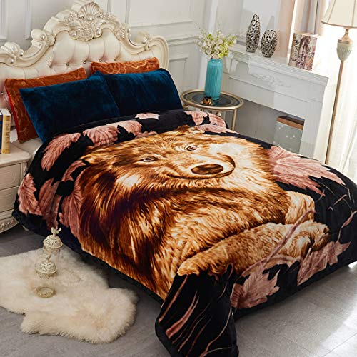 "JML Fleece Blanket, Plush Blanket King Size 85"" x 93"", 10 Pounds Heavy Korean Mink Blanket - Silky Soft and Warm, 2 Ply A&B Printed Raschel Bed Blanket, Wolfs"