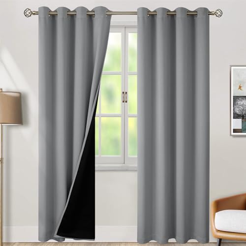 BGment Thermal Insulated 100% Blackout Curtains 90 Inch Length 2 Panels, Total Light Blocking Curtains for Bedroom, Grommet Window Drapes with Thick Black Liner, 52 Inch Wide Each Panel, Dove Grey