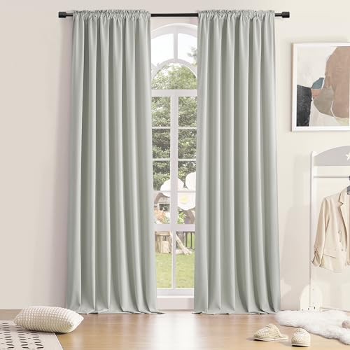 DONREN 108 Inches Long Curtains - 2 Panel Rod Pocket Drapes Room Darkening Thermal Insulated Curtains for Living Room Bedroom (Light Grey,52 W by 108 inch Length)