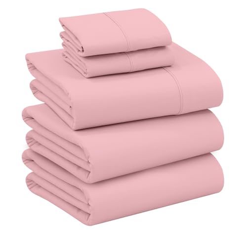 "Ruvanti 100% Cotton Sheets ??? Split King Size Percale Bedding, Cooling & Breathable, Durable with a Crisp, Soft & Comfortable Feel, 16"" Deep Pocket, 5-Piece Set, Bridal Rose"