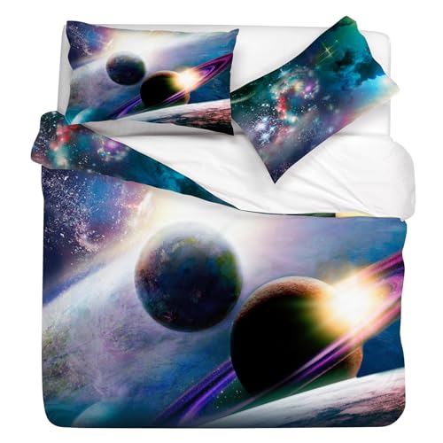Gabel Planets Duvet Cover Set, 250 x 205 cm, Pure Cotton, Multicoloured, Digital Photo Print, Double-Face with Più Mio System