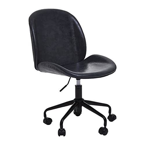 Premier Housewares Grey Leather Chair With Castors Rotation And Adjustable Height Rolling Frame Contemporary Style Chairs For Living Room/Bedroom 64 x 93 x 49