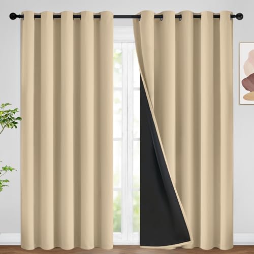 SimpleHome Beige 100% Blackout Curtains Room Darkening Living Room 84 Inch - Curtains for Bedroom,Thermal Insulated Grommet Window Drapes,Curtains for Living Room with Black Back,62 x 84 Inch,2 Panels