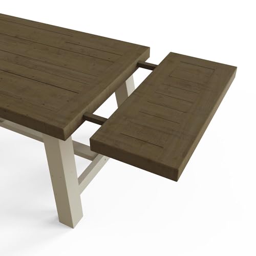 FWStyle Reclaimed Pine Large 160cm Dining Table in a Rustic Farmhouse Driftwood and Truffle Finish - FREE EXTENSION LEAVES.