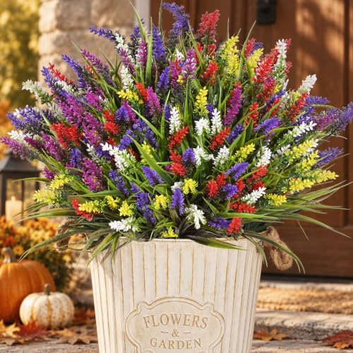 Waipfaru 20 Bundles Artificial Plants Outdoor,Fake Flowers UV Resistant Outdoor Fake Plants,Faux Lavender Shrubs for Window Garden Patio Hanging Planter Pathway Front Porch (Mix)
