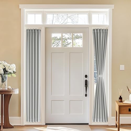 Vatge Sidelight Curtains for Front Door, 12 Inch Wide Narrow Window Curtains for Side Door, 1 Panel, W12 x L80, Silver Grey