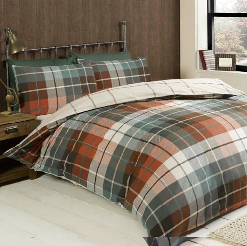 Rapport Home 100% Brushed Cotton King Duvet Cover Set - Cosy Soft Terracotta Bedding with 2 Pillowcases (230 x 220 cm), King - Terracotta