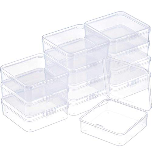 SATINIOR 12 Pack Clear Plastic Beads Storage Containers Box with Hinged Lid for Beads and More (2.9 x 2.9 x 1 Inch)