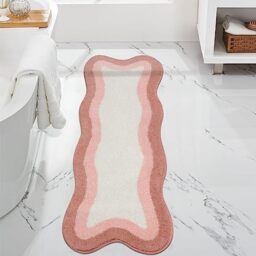 HAOCOO Bathroom Runner Rugs 18x47 inch, Non-Slip Long Rug Cute Bath Mat, Soft Luxury Shower Mat Microfiber Machine Washable Pink Floor Carpet for Sink Tub (washable back)