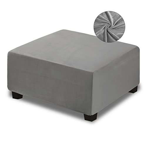 NeColorLife Ottoman Cover Square Velvet Ottoman Slipcover Thick Stretchable Footrest Stool Covers with Elastic Band for Ottoma(Small Size,Dark Grey)