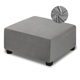NeColorLife Ottoman Cover Square Velvet Ottoman Slipcover Thick Stretchable Footrest Stool Covers with Elastic Band for Ottoma(Small Size,Dark Grey)