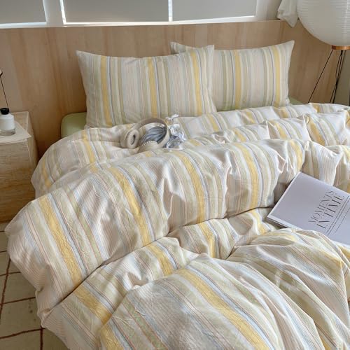 EAVD Striped Duvet Cover Twin Size Colorful Soft Washed Cotton Bedding Set 3 Pieces Pinstriped Bedding Set with 2 Pillowcases Modern Farmhouse Geometric Duvet Cover with Zipper Closure