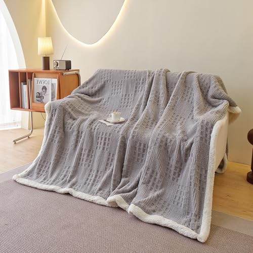 Ukeler Sherpa Fleece Blanket 60 ?? 80 inch, Ultra Soft Twin Size Throw Blanket for All Season, Cozy Plush Plaid Blanket for Bed Couch Sofa Office Camping, Light Grey