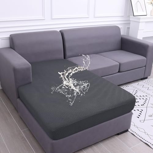 hyha Waterproof Couch Cushion Covers, Sectional Couch Covers, L Shape Sofa Cushion Covers, Thick Jacquard Fabric, Chaise Lounge Cover with Elastic Bottom (Chaise Cover, Grey)