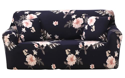 Celevingne Printed Couch Cover Stretch Sofa Cover Sofa Protector for Sofa-3 Seater Elastic Sofa Slipcover with 1 Pillowcase (Beautiful Years Blue, Sofa-4 Seater)