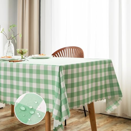 MANGATA CASA Checkered Tablecloth for Rectangle Tables-Gingham Waterproof Kitchen & Table Linens-Polyester Green Buffalo Plaid Wrinkle Free Table Cover(Light Green 60X72in)