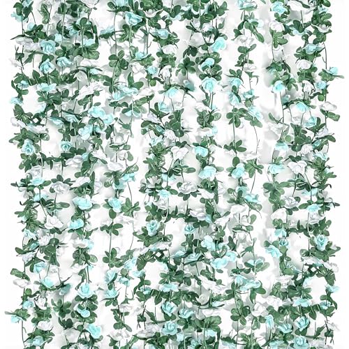 Miracliy 9 pcs 82.5 FT Flower Garland Fake Rose Vine Artificial Flower Hanging Rose Ivy Home Hotel Office Wedding Party Garden Craft Art D??cor (Blue)