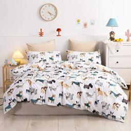 Ivellow Twin Duvet Cover for Kids Cartoon 100% Cotton Kids' Duvet Cover Sets Dog Patterned Duvet Cover Ultra Soft Breathable Cute Toddler Bedding Set 3Pcs Zipper Closure Boys Girls Teens