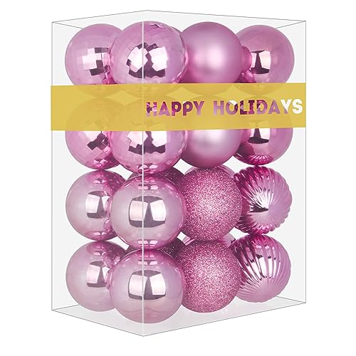 "Bubblegun Pink 1.6"" Small Christmas Balls Christmas Tree Decoration Ornaments Shatterproof Hanging Balls for Birthday Halloween Holiday Wedding Decorations Set of 24pcs"