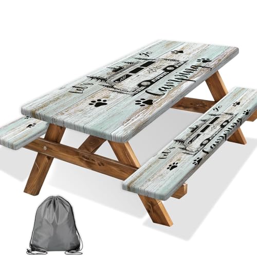 "Dongbei Rectangle Camping Table Cloth 3-Piece Set Reusable Water-Resistant Stain-Resistan Wipeable Fitted Tablecloth with Elastic for Dining Picnic Outdoor Party Camper Van Table Cover 30""x72"""