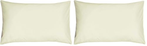 Sleepdown 2 x Pillow Cases Polycotton Housewife Bedroom Pair Pack Pillowcases 48cm x 74cm Pillow Cover Bedding Bed Linen - Ivory (Pack of 2)