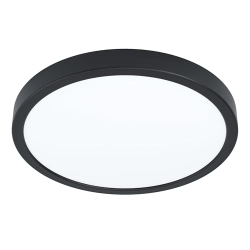 Eglo LED Flush Ceiling Light Fueva 5, Ø 11 in, Round Bathroom Lighting Made of Black Metal and White Plastic, Warm White lamp, IP44