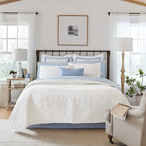 Laura Ashley - Quilt Set-Ultra Soft All Season Bedding, Reversible Stylish Coverlet with Matching Sham(s), Cotton, White, Twin