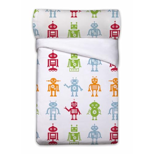 Pierre Cardin® 3-Piece Duvet Cover, 105 x 200 cm, 100% Cotton, 120 g/m², 144 Thread Count, Pillowcase 45 x 125 cm, Flap Closure, Sturdy and Durable, White Robots