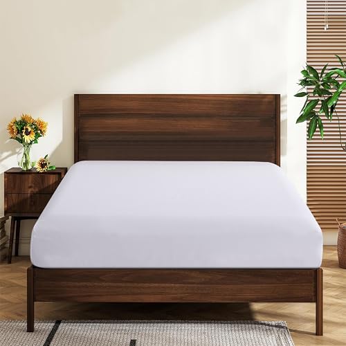 "Queen Size Fitted Sheet 100% Egyptian Cotton Fitted Sheets 600 Thread Count 16"" Deep Pocket Fitted Sheet, Shrinkage & Fade Resistant-Easy Care (Queen, White)"