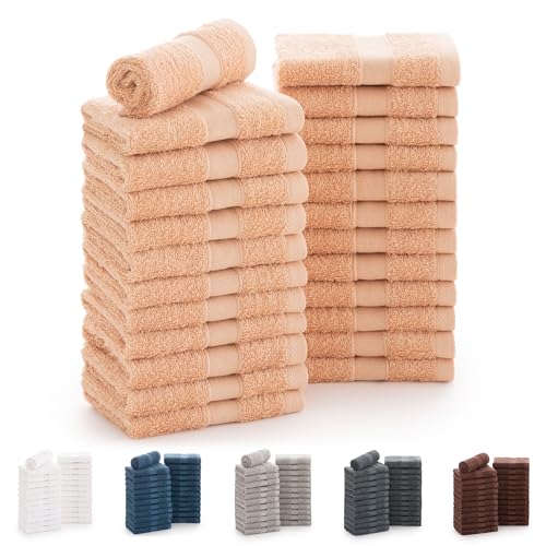 Todocama - Set of 24 Hand Towels (30 x 30 cm) 100% Soft and Absorbent Cotton, 550 gsm Premium, (Beige)