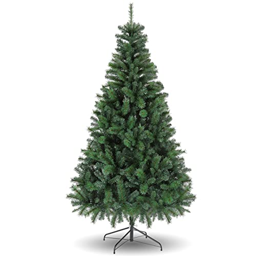 BATHWA Artificial 2.1m with Folding, Party Tree with Metal Stand, 1100 Branch Tips, Easy Assembly, Christmas Decoration for Office, Living Room and Kitchen, Green, 7FT